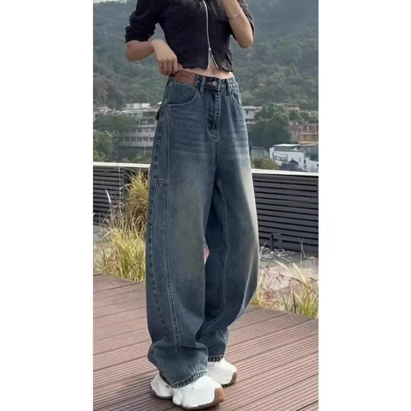 

2025 Spring Retro Wide-Leg Jeans: Pear-Shaped, Slimming, Versatile Style XL синий