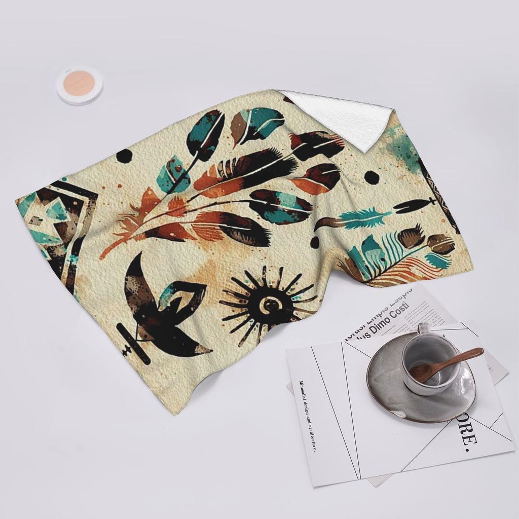 American Ethnic Tribal Art Watercolor Pattern Soft Face Towel Quick Dry Pool Bath Cotton Towels Absorbent Quick