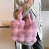 Dames Pluizige Schoudertassen Winter Top-Handvat Handtas Pluche Tote Bag Effen Kleur Commuter Veelzijdige Handtas CLE