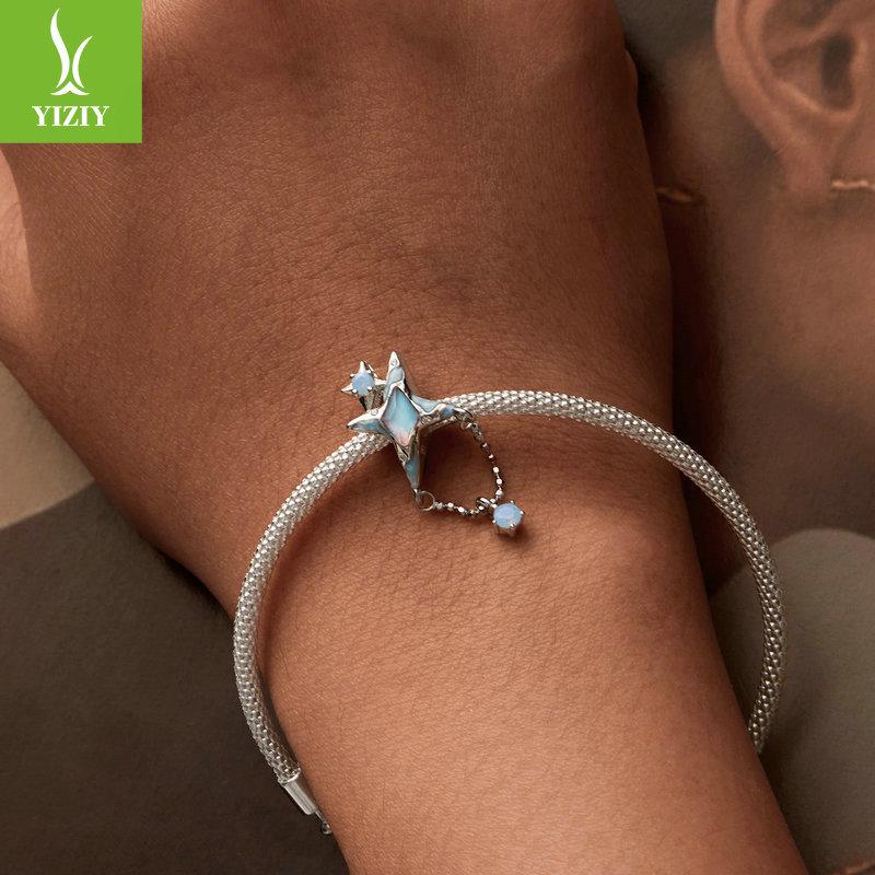 S925 Sterling Silver Sparkling Starry Sky Diy Bracelet Beaded Accessories, Niche High-End Star Pendant String Decoration