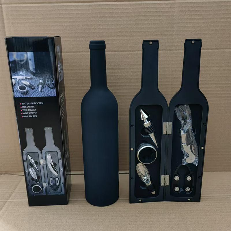 5 In 1 Red Wine Bottle Opener  Tool Set Bottle Shaped Holder