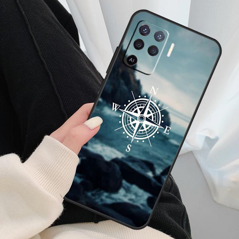 World Map Compass Nautical Case For Oppo A54 A74 A94 A18 A57 A17 A77 A38 A58 A78 A98 A80 A60 A40 A96 A76 A16 A15 A5 Pro