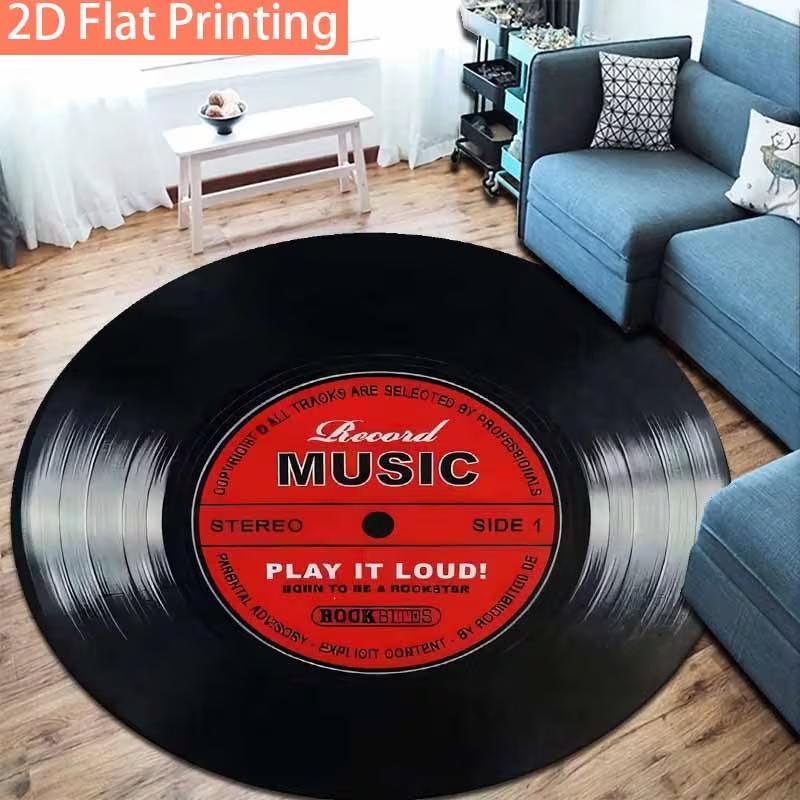Tapis Vinyle Rétro Tapis Rond pour Salle de Musique, Salon, Chambre, Bureau Décoration de Maison Tendance