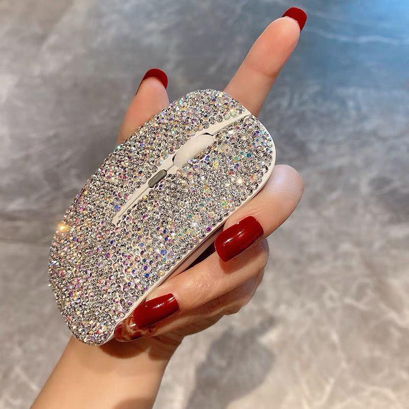 Trendige Strass Drahtlose Leise Maus für Laptops – Ideal für Mädchen, Kompatibel mit Apple, Xiaomi, Huawei