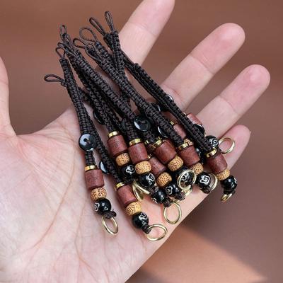 Noter Economic 15Pcs/Pack Keychain String Handmade Braided Xiang Yun Hanging Brown Rope 2 Styles Available Burgundy Wooden Beads