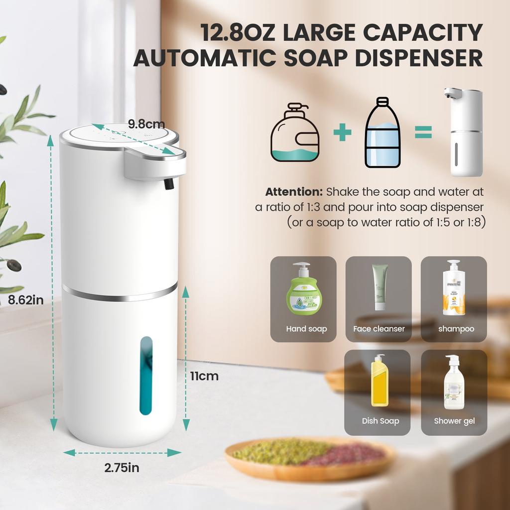 Fully Automatic Liquid Soap dispenser12.8oz/380ML Electric Wall-Mounted Touchless Soap Dispenser Suitable for Kitchen and Bathroom USB Rechargeable