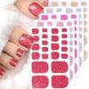 22Pcs/Sheet Toe Nail Sticker Wraps Baking Free Simple Solid Color Glitter Full Cover Toenail Polish Strips Waterproof
