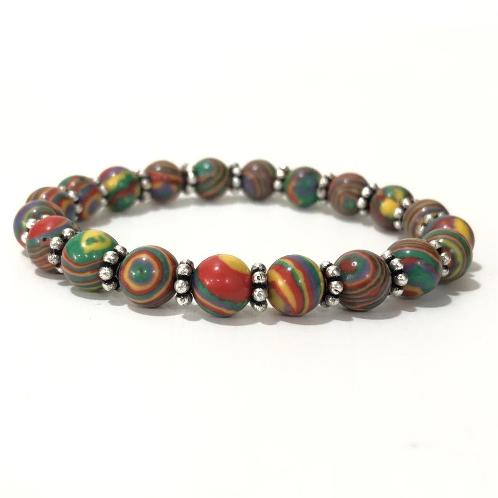 Bracciale Elastico Unisex Fatto a Mano con Perline Curative in Pietra Naturale Calsilica Arcobaleno da 8 mm, 7,5" Per Regalo CSB-12