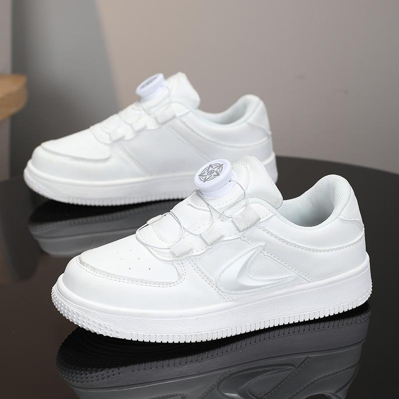 Girls White Autumn and Winter Student Sneakers Children's Little White Shoes Leather Surface Boys' New Board Shoes Medium and Older Casual