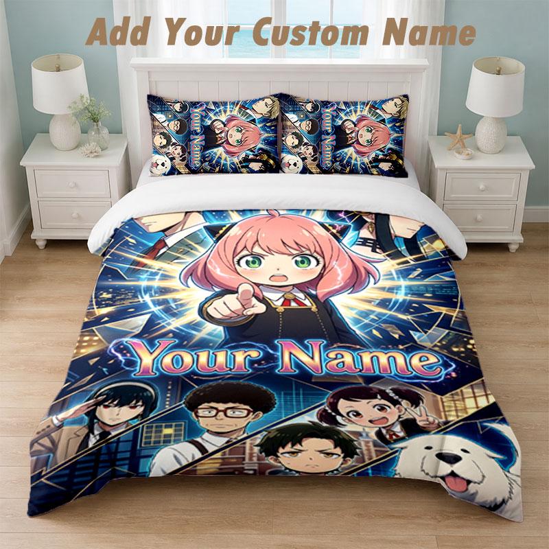 Bedding Set 1 Duvet Cover 2 Pillowcases Spy × Family Print Soft Bed Linen Bedroom Decor