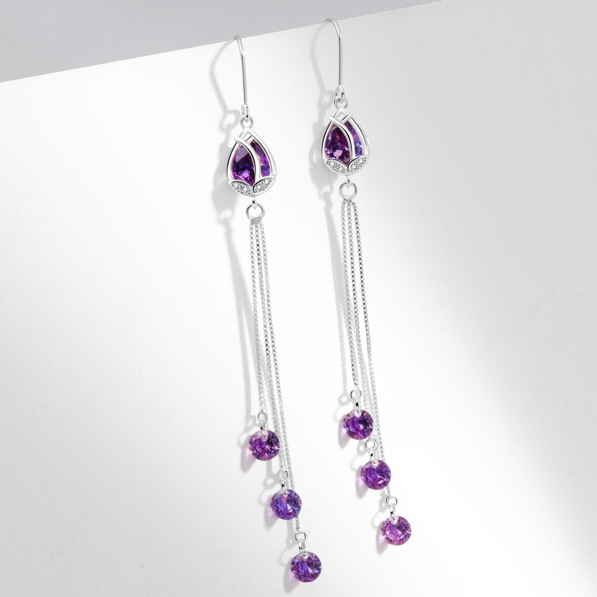 

Танциз стерлингового серебра 925 пробы циркон серьги серьги-капли для женщин подарки на свадьбу фиолетовый