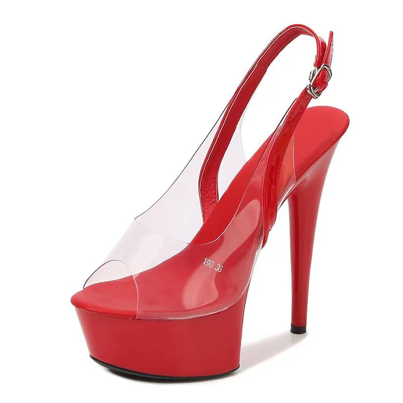 PVC Průhledné Dámské Sandály s Páskem se Sponou Vzadu Sexy Peep Toe Slingback Vysoké Podpatky Párty Plesové Boty Platforma Sandalias