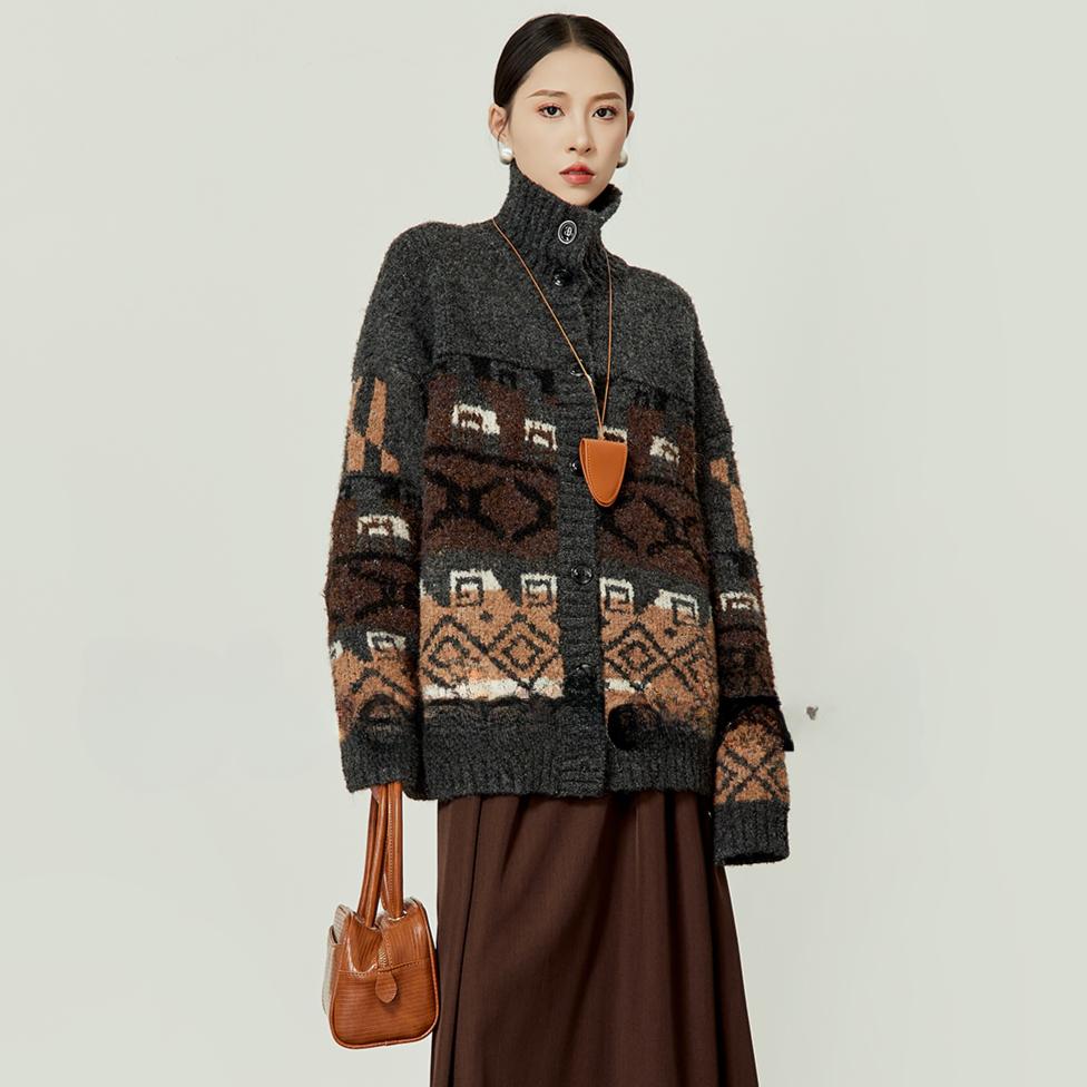Dimanaf 2025 Plus Size Autumn Sweaters Cardigan Pockets Women Pattern Printing Buttons Sweaters Knitting Loose Sweater