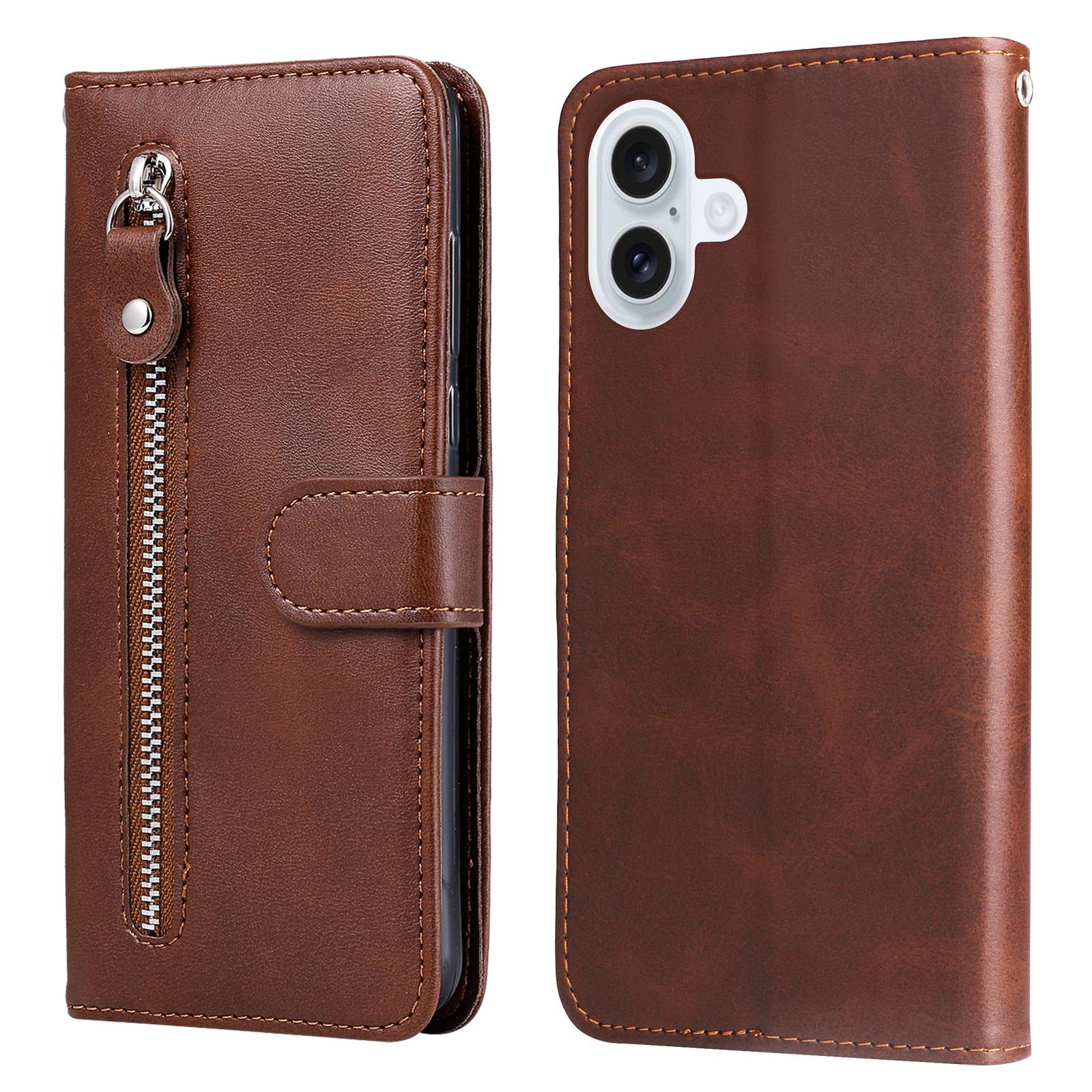 

For iPhone 17 PU Leather Cases with Zipper Pocket Wallet Phone Cover Stand C