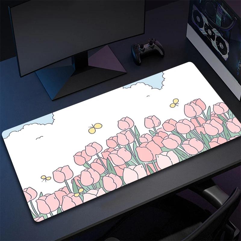 Cute Green Plant Computer Mouse Mat Office Large Gaming Mouse Pad Rubber Mousepad Gamer Locking Edge Desk Mat NonSlip Carpet XL