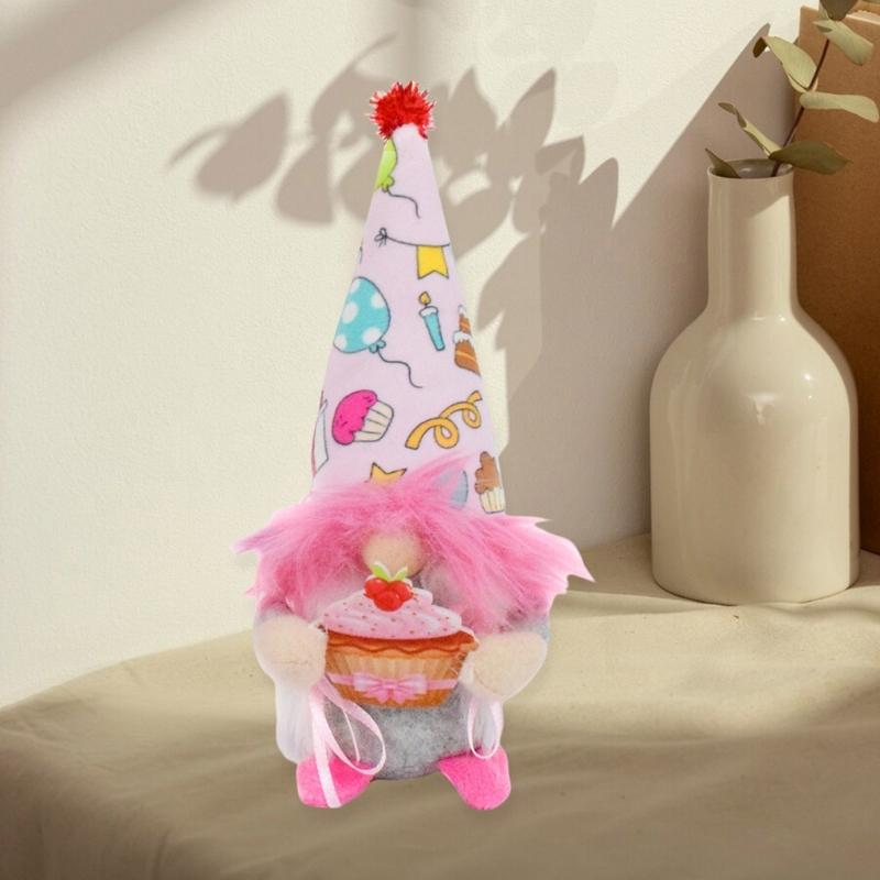 Colorful Gnomes Plush Dolls with Balloons Cake Dwarf Elf Figure Toy for Home Birthday Parties Decors for Kids and Teens
