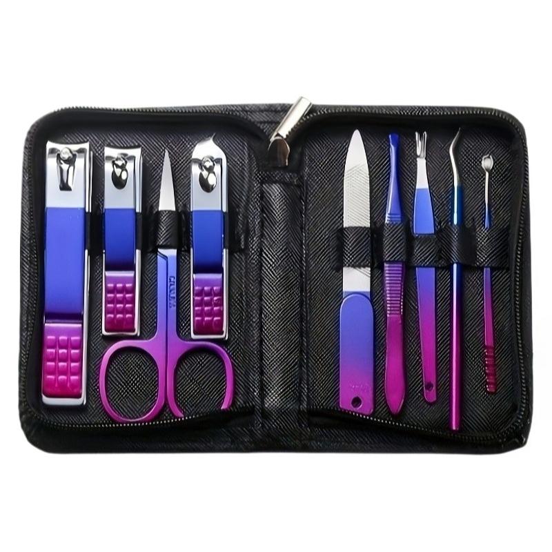 Gradient Color Nail Clippers Durable Stainless Steel Manicure Set And Pedicure Tools Including Ear Pick And Travel Case Gifts