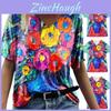Sommer-Freizeit-T-Shirt mit Blumenprint und V-Ausschnitt für Damen