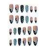 24Pcs Y2K Blue Star Almond Press On Nails Black Polka Dot French Tip Full Cover Fake Nails Sweet Cool Manicure