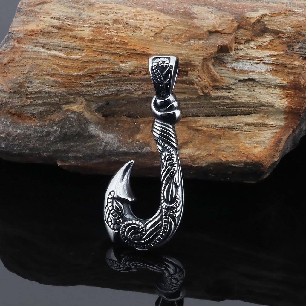 Retro Fish Hook Titanium Steel Pendant For Men, Personalized Stainless Steel Ocean Fish Hook Necklace With Jewelry
