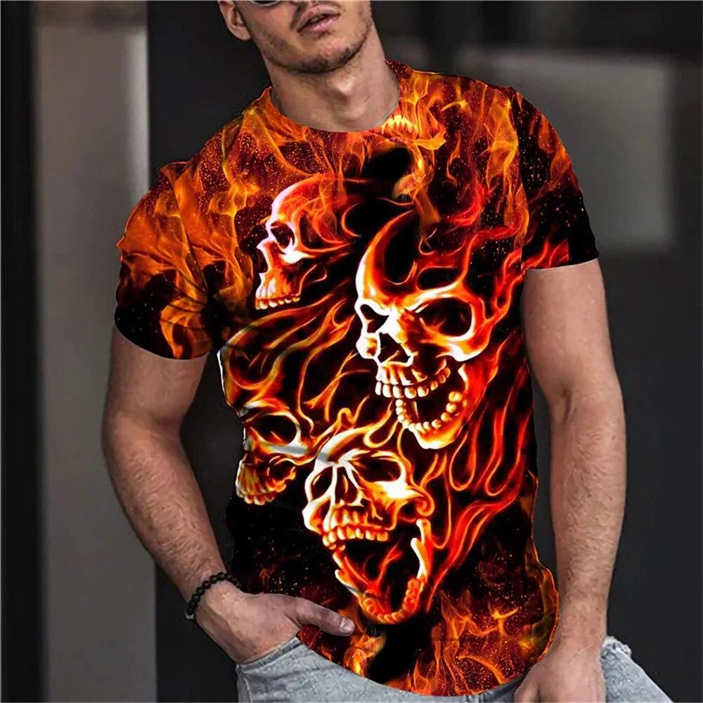Pánské tričko Letní móda Téma lebky 3D Muži Cool Street Print Tričko Horror Series Tough Short Sleeve Muži Top Tričko velkých velikostí
