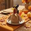 Plush Turkey Toy for Thanksgiving, Harvest Festival Fall Stuffed Decorative with Pilgrim Hat, Plushie Table Centerpiece Decoration Decor