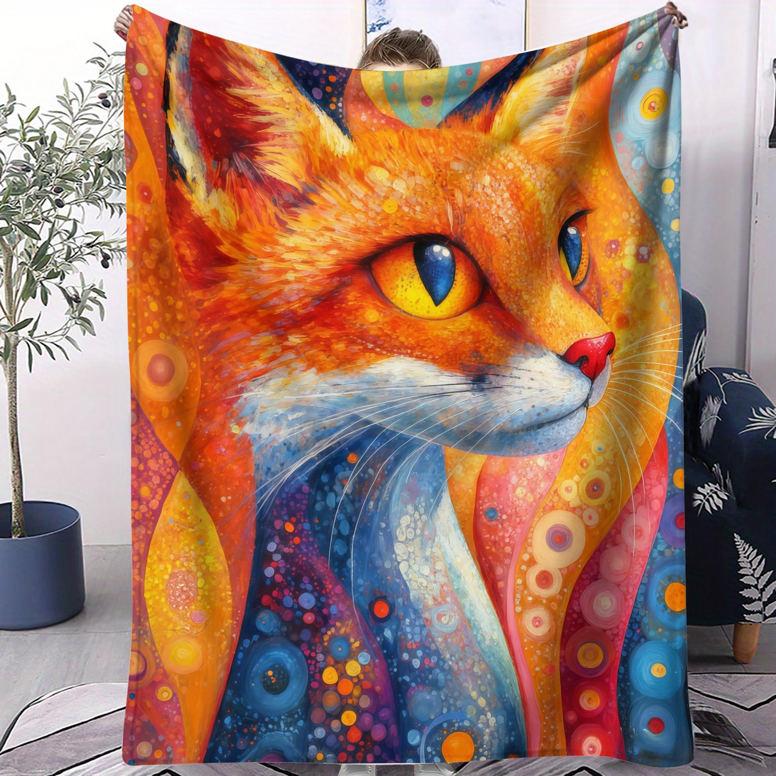 

Colorful animal fox pattern Flannel printed blanket suitable for all seasons suitable for living room office sofa and travel 75x100cm