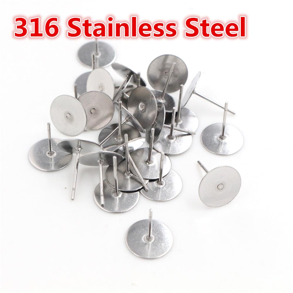 Ne se décolore pas 100 pièces/lot Clous d'oreilles vierges en acier inoxydable Adaptés pour supports de cabochon et camée de 12 mm Accessoires de fabrication de bijoux DIY Fournitures