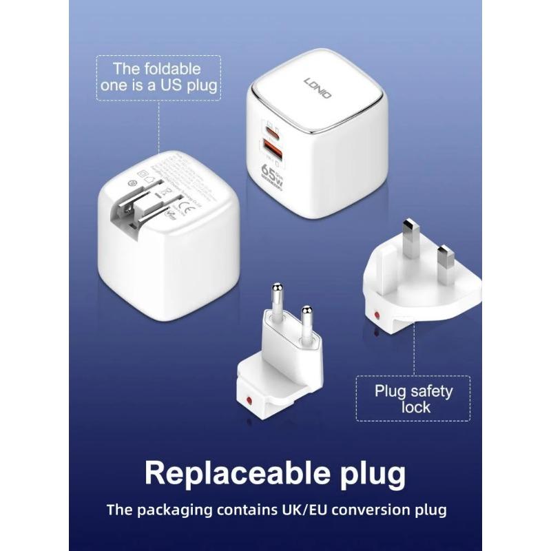 Gan 65w Fast Charger Type C Us Uk Eu Plug High Speed Charger For Iphone 16 Xiaomi 14 Oneplus Portable Charge Fast Charging