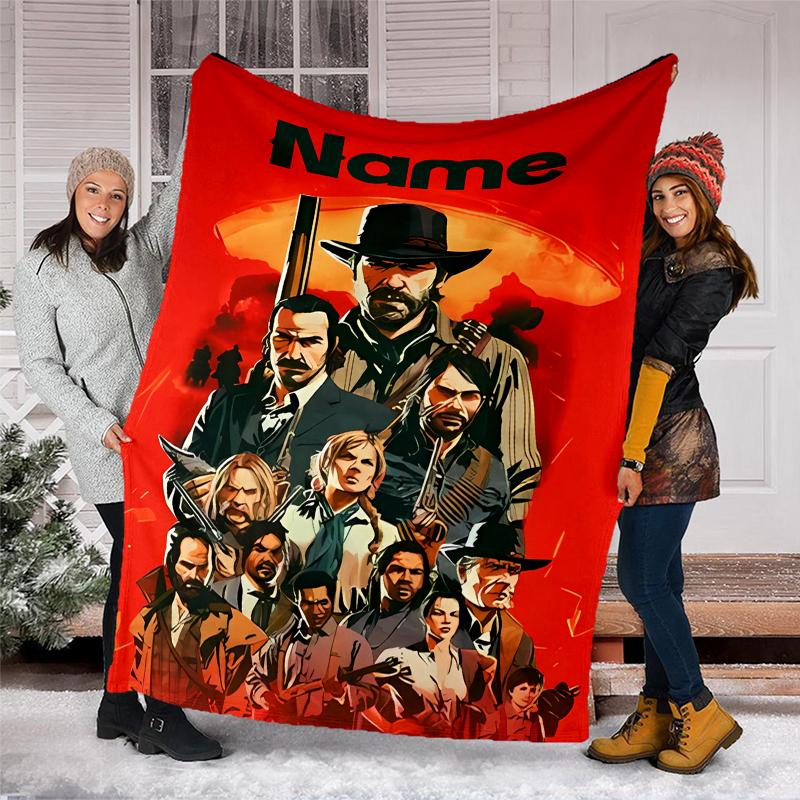 Personalized Custom Name Blanket - Red Dead Redemption Print Design,Blanket for Sofa,Bed,Travel,Camping - Soft and Warm, Great Gift