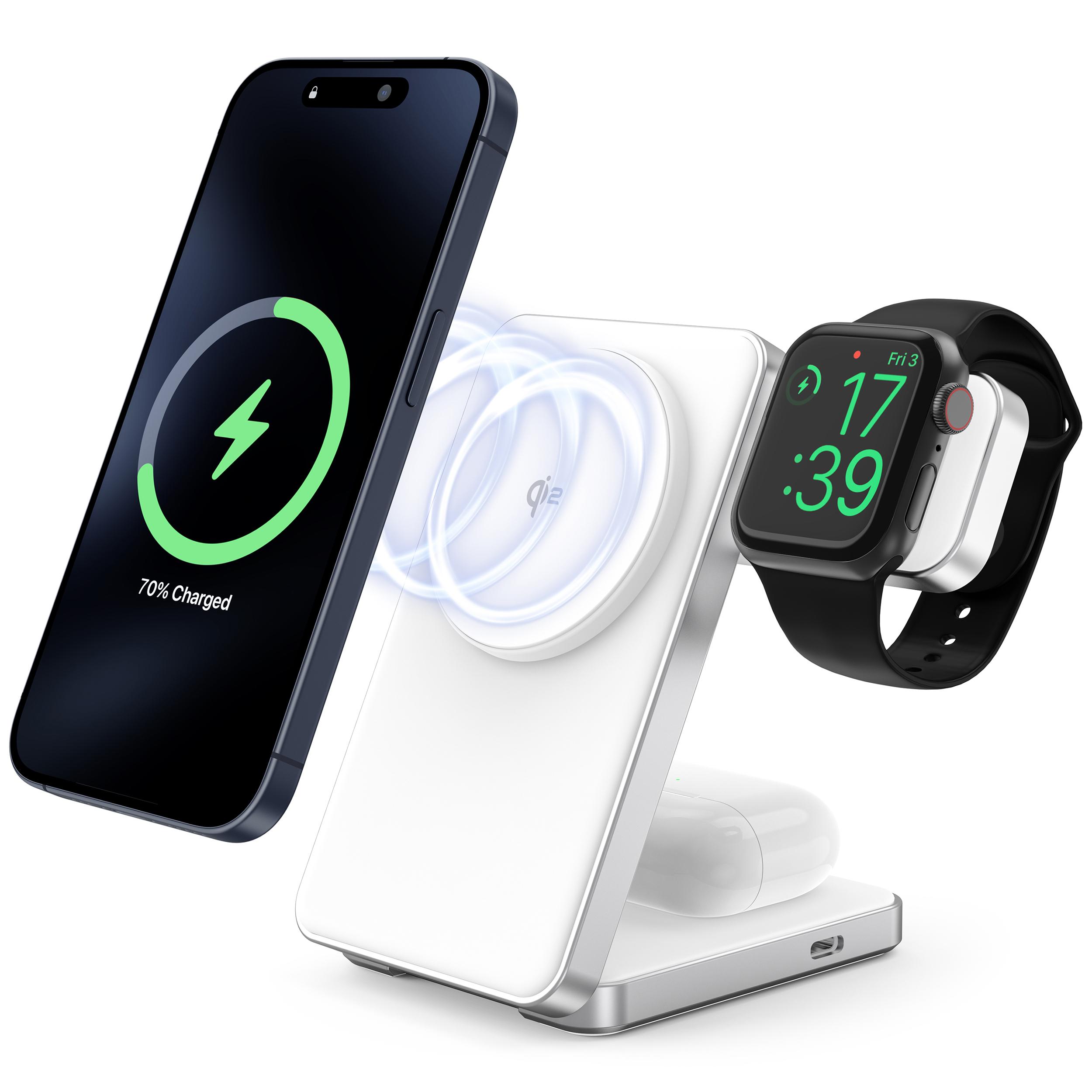 

YF-M8 Qi2 Certified Aluminum Alloy Frame 3-in-1 Folding 15W Magnetic Wireless Charger White