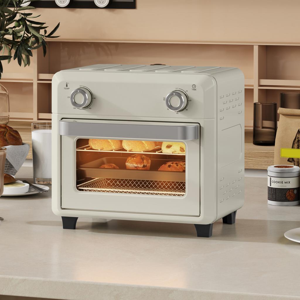 10L Air Fryer Oven, Mini Oven, Oil Free Cooking, Grill, Roast, Bake, with Adjustable Temperature, Timer, Dishwasher Safe, 1000W, Cream White