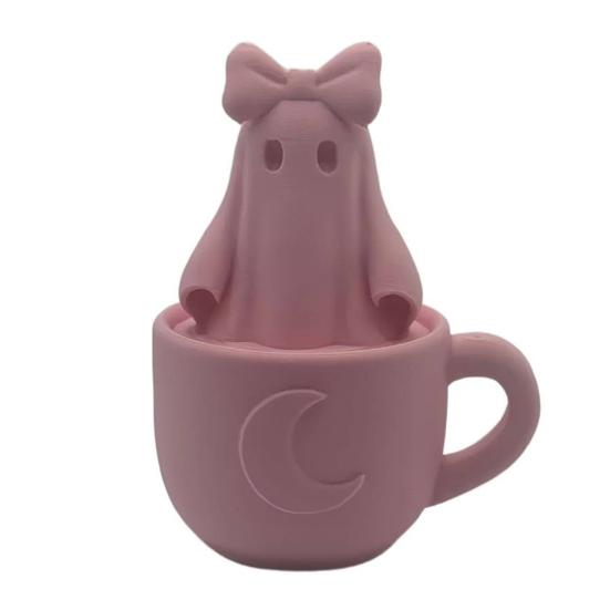 3D Printed Cup Ghost Bow Ghost Figurine Pink in