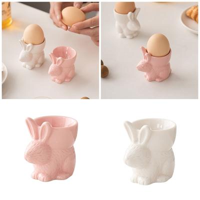 Tazas para Huevos Forma de Conejo Cerámica Hecha a Mano Soporte para Huevos Pasados por Agua Seguro y Divertido Vajilla de Cocina Adecuado para el Desayuno
