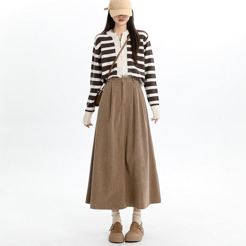 Corduroy High-waisted A-line Skirt for Women In Autumn Korean Style Versatile Slim Temperament Mid-length Skirt for Women In Autumn