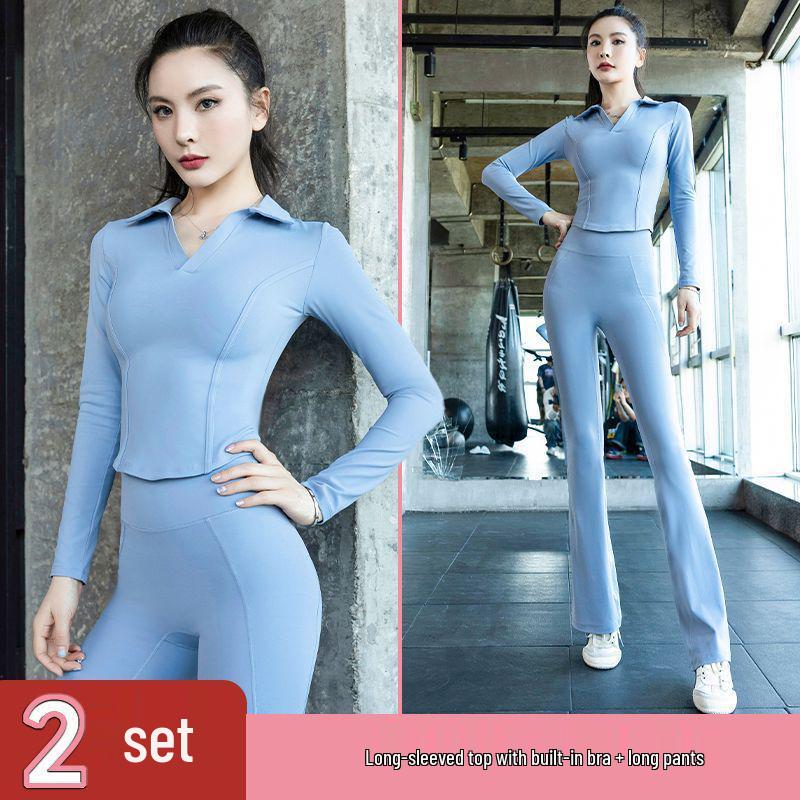 Women's Professional Yoga Suit with Chest Pads – Summer Pilates Training, Lapel, Long Sleeves, Outdoor-Ready Tight-Fitting Fitness Wear