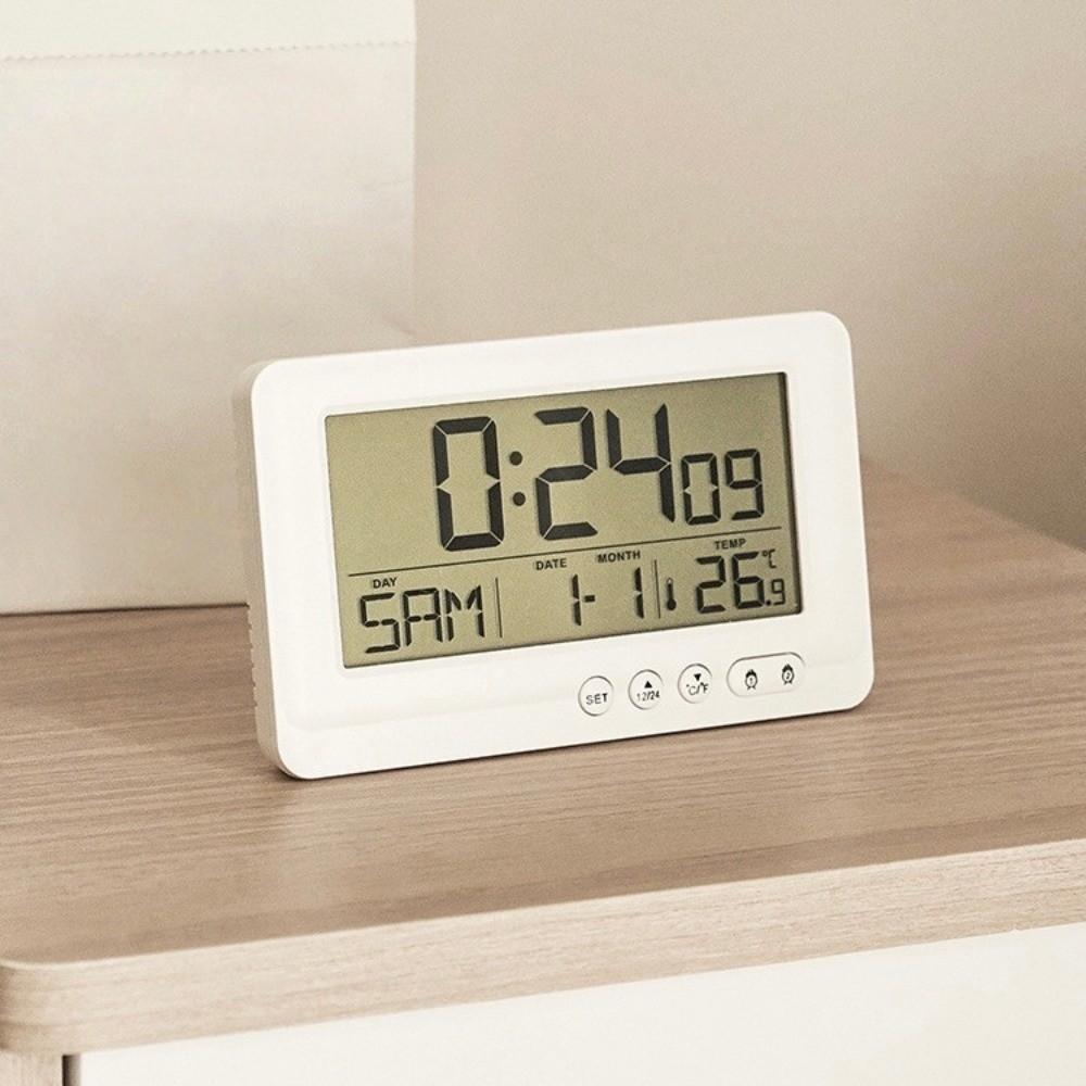 Time/Date/Week/Temperature Electronic Alarm Clock LCD Display Soft Lighting Digital Alarm Clock Plastic 12/24 Hours