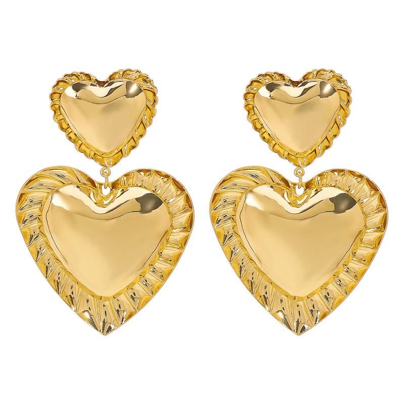 

Vintage Metal Double Heart Drop Earrings for Women Exaggerated Copper Color Large Love Personality Earrings Party Zircon Gifts