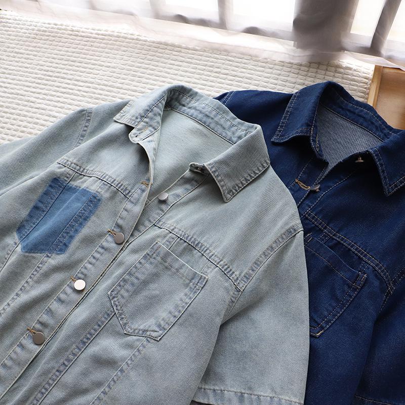 

2025 Summer Korean Style Casual Women s Petite Denim Short Sleeve Shirt One Size