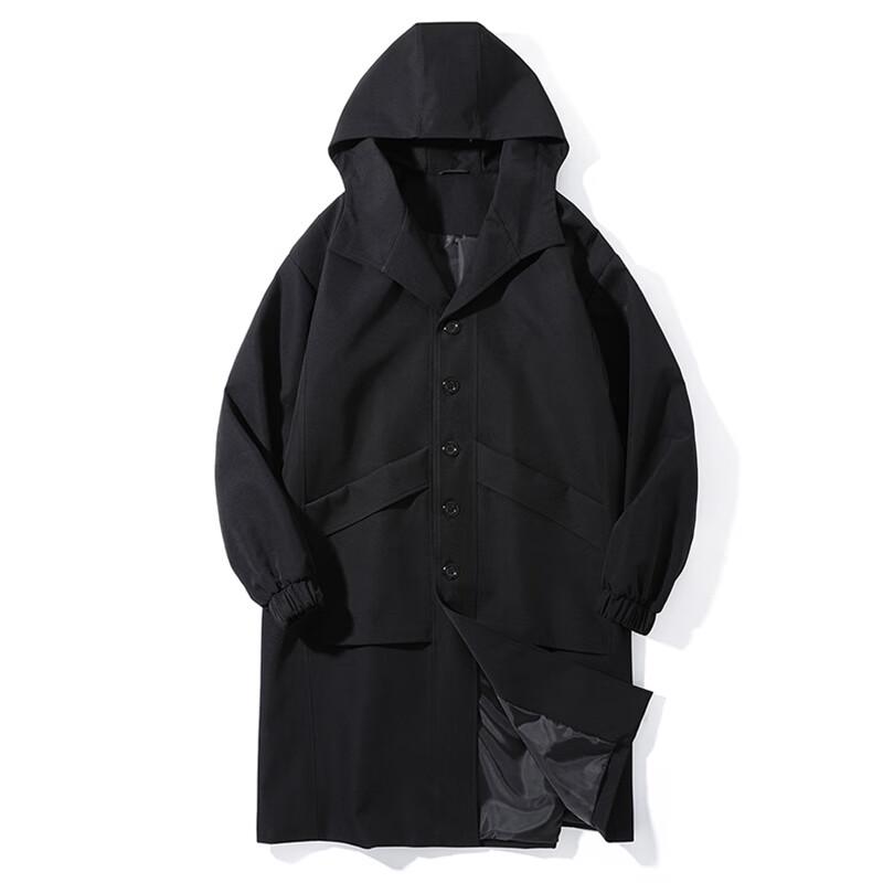 ROMON Men's Mid-Length Hooded Windproof Trench Coat