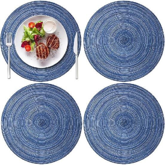 7 Inch Round Braided Placemats Set of 4,Coffee Mat,Table Mats,Washable Heat Resistant Cotton Polyester Circle Place Mats for Kitchen Dinner Party