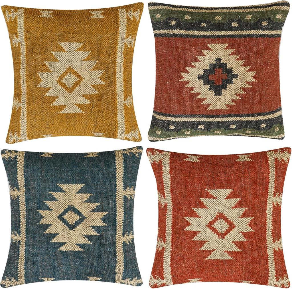 Boho Ręcznie robiona poszewka na poduszkę Juta Wełna Poduszka Vintage Indyjska Plemienna Poduszka na kanapę łóżko krzesło Wystrój salonu Zestaw 4 sztuk