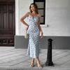 European and American Style Amazon Women's New Summer Sweet Small Floral Suspender Dress Slim Temperament Hip-wrapped Dress