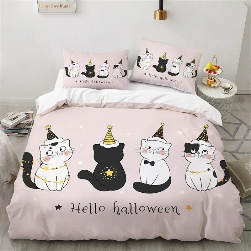 Cute Cartoon Animals Pink Toddler Funny Cat Comfortable Duvet Quilt Cover Pillowcase Bedding Set Bedroom Decoration Home Textile