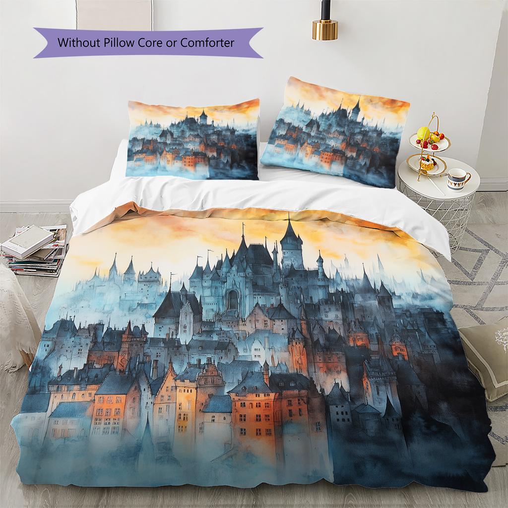Sky Castle Pattern Bedding Quilt Set  Home Decoration  Gift (1 * Duvet Cover + 2 * Pillowcase  Without Core)
