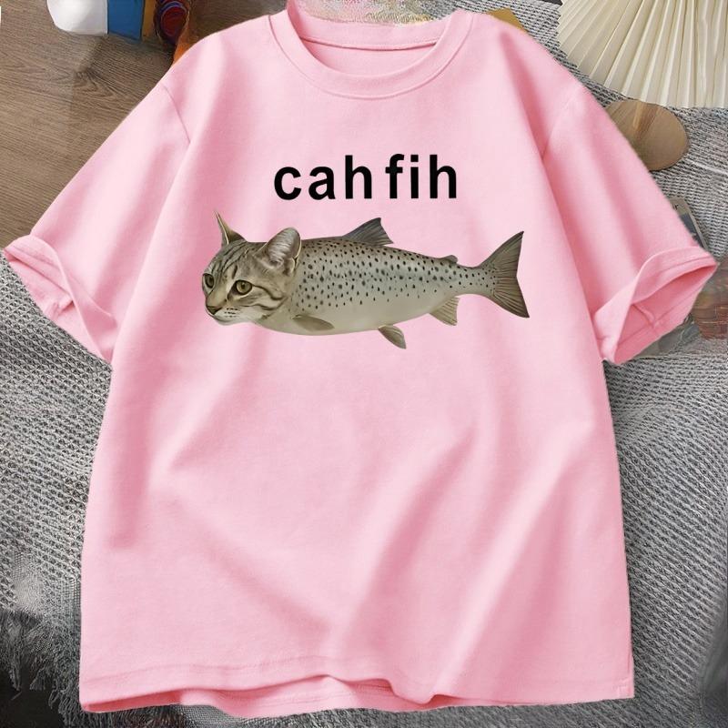 T-shirt Cah Fih T-shirt Fih Poisson Mal Orthographié Mème Poisson Chat et Poisson Graphique Humoristique T-shirt Décontracté Coton Manches Courtes Vêtements Hauts