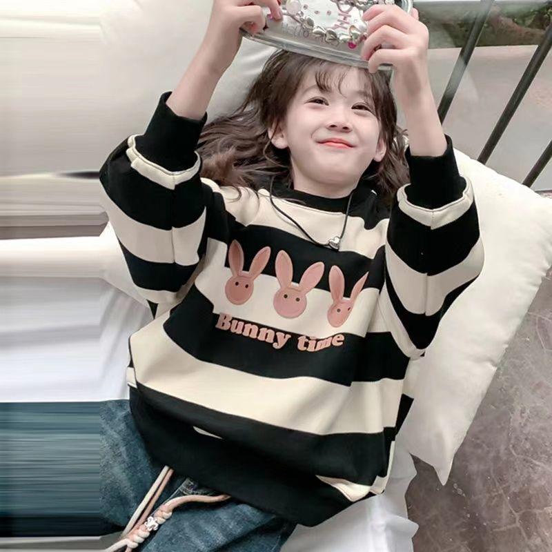 Girls Fleece Lined Sweatshirt Autumn Spring Long Sleeve Top For Big Kids Casual Warm Pullover