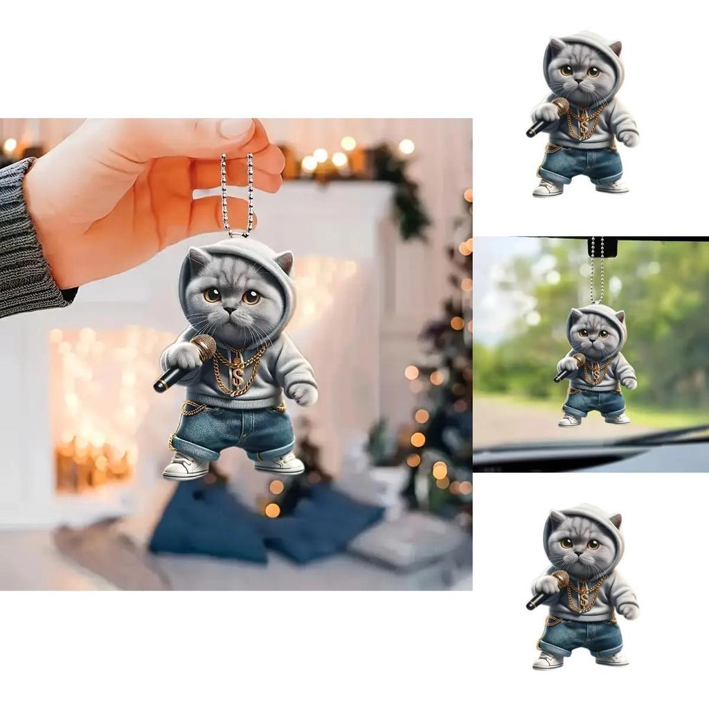 Cute Cartoon Grey Cat Pattern Acrylic Pendant For Vehicle Interior Decor