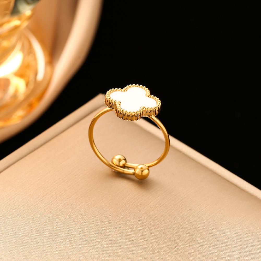 Adjustable 18k Titanium Steel Four-Leaf Clover Ring & Versatile Earrings for Women
