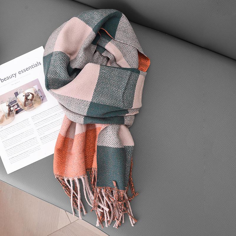 Ladies Plaid Scarf Female Student Versatile Shawl Double Sided Cute Girl Warm Scarf Tide
